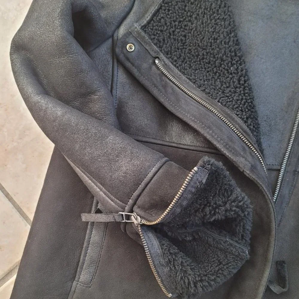 WRAP LONDON Suede and Leather Sheepskin Shearling Leah Jacket XS - Picture 8 of 12